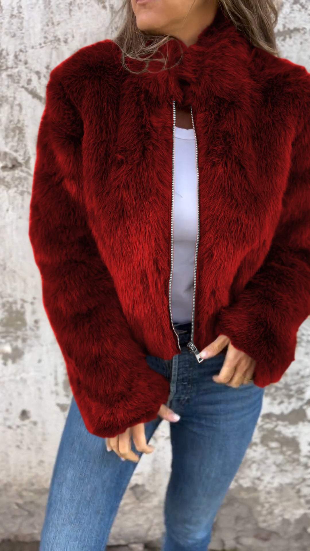 Women's High Collar Fur Zipper Casual Jacket